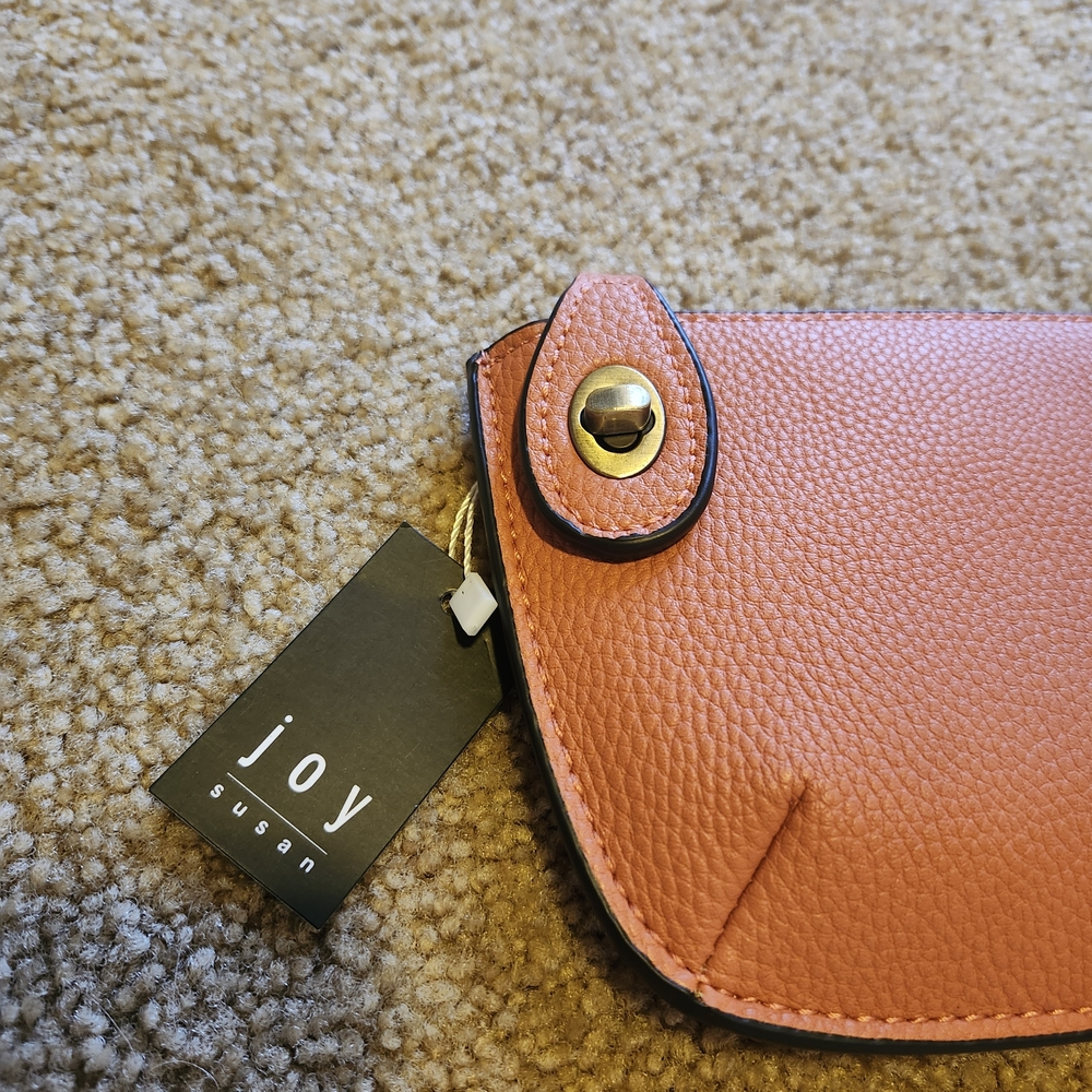 Joy Susan Dark Coral/Rust Textured Leather Wristlet Clutch - Picture 2 of 9